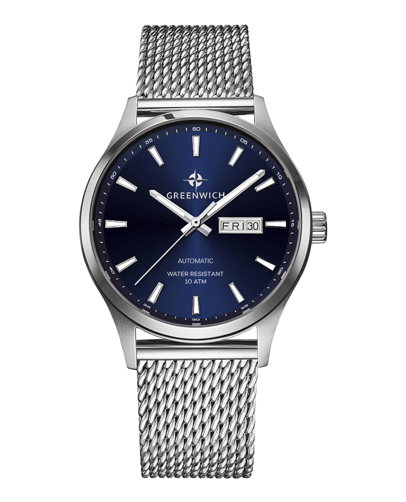 Greenwich Greenwich GW 054.19.36  GW 054.19.36 механические мужские часы синий циферблат, браслет нержавеющая сталь — вид спереди